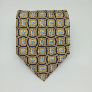 EUC PFIZER Yellow & Blue "Little Blue Pill" 100% Silk Necktie